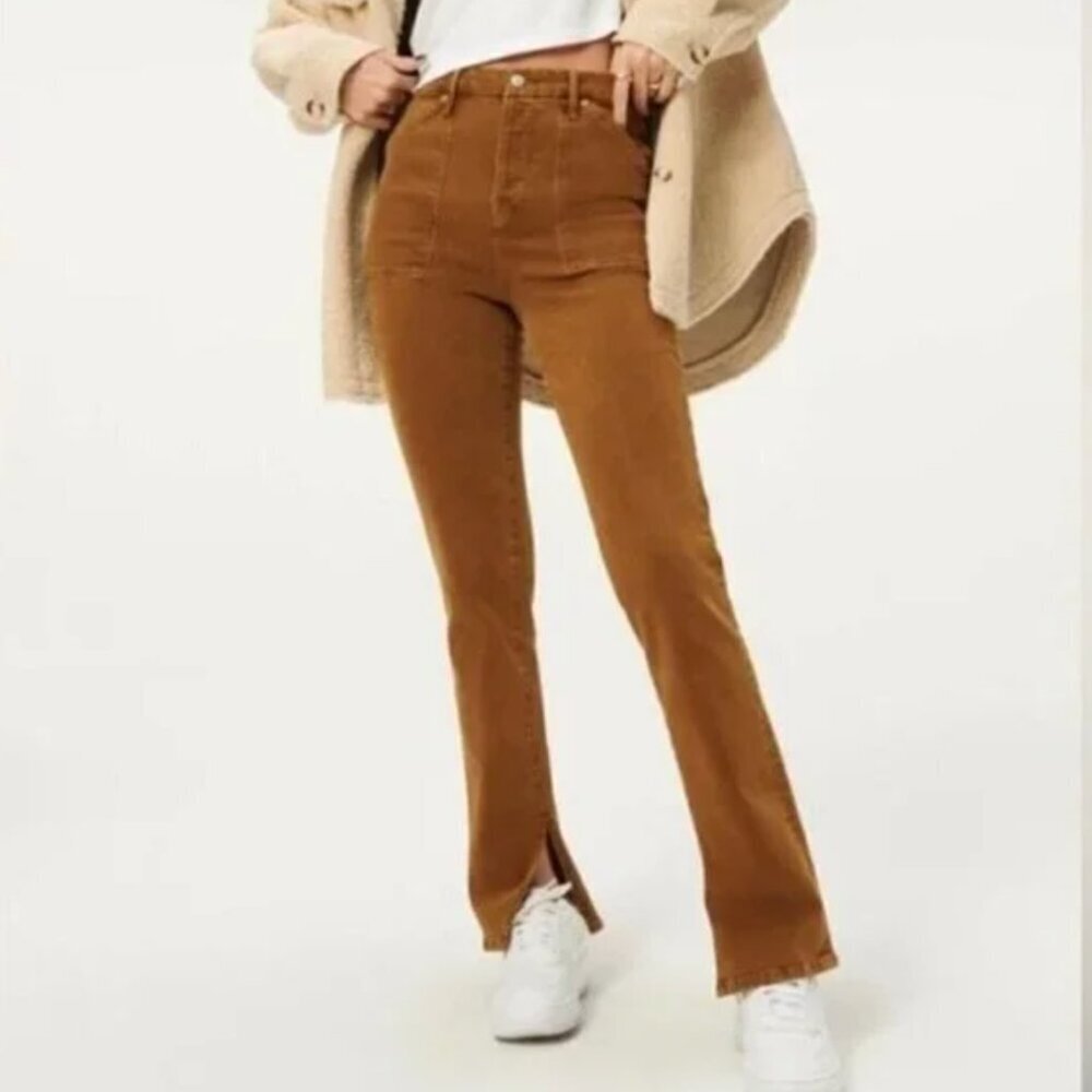Good American Good Boy Carpenter Flare Corduroy High-Waisted Bronze Jeans 10